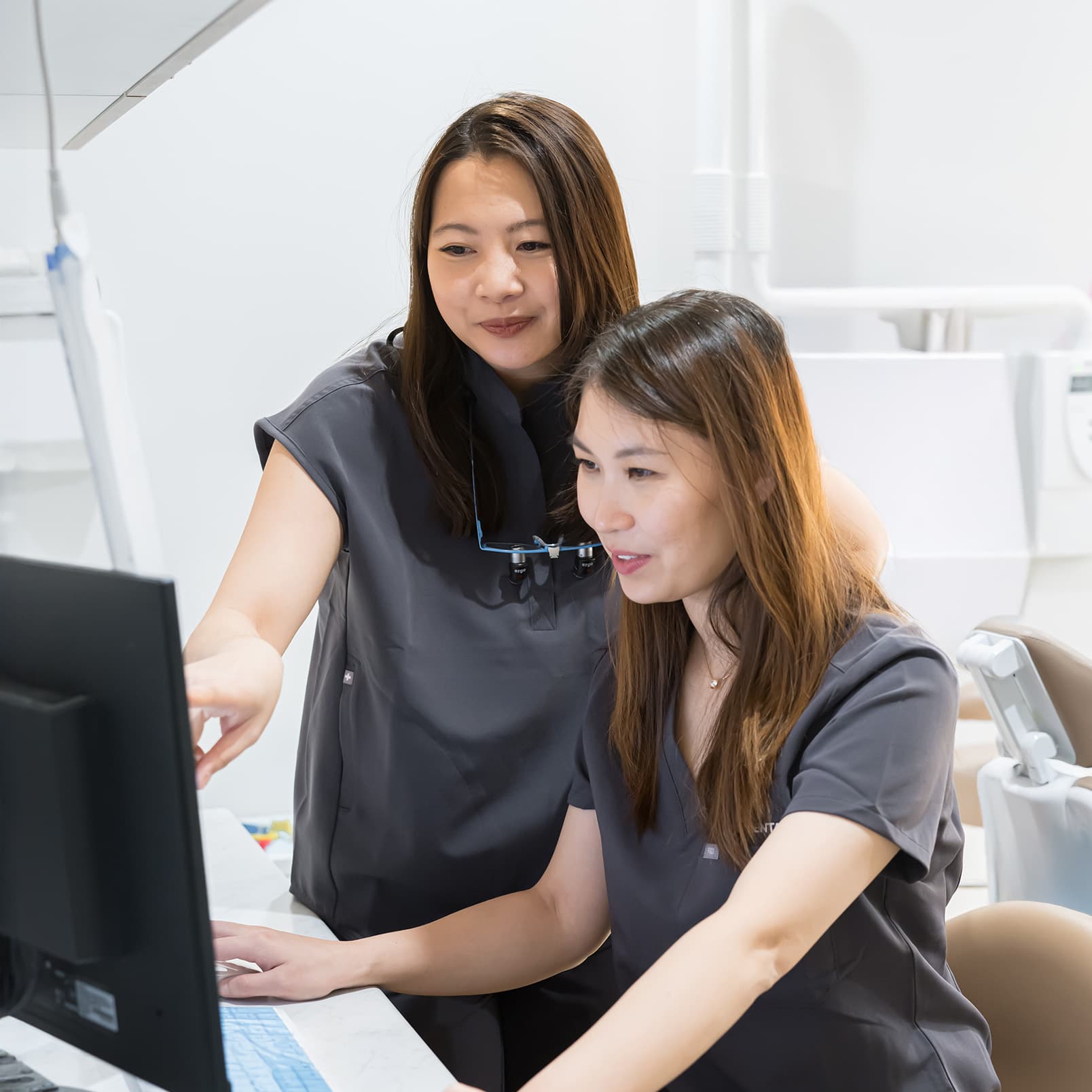 Dental marketing and branding doctor with patient