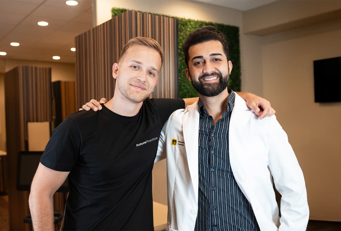 Dental marketing and branding doctor with patient