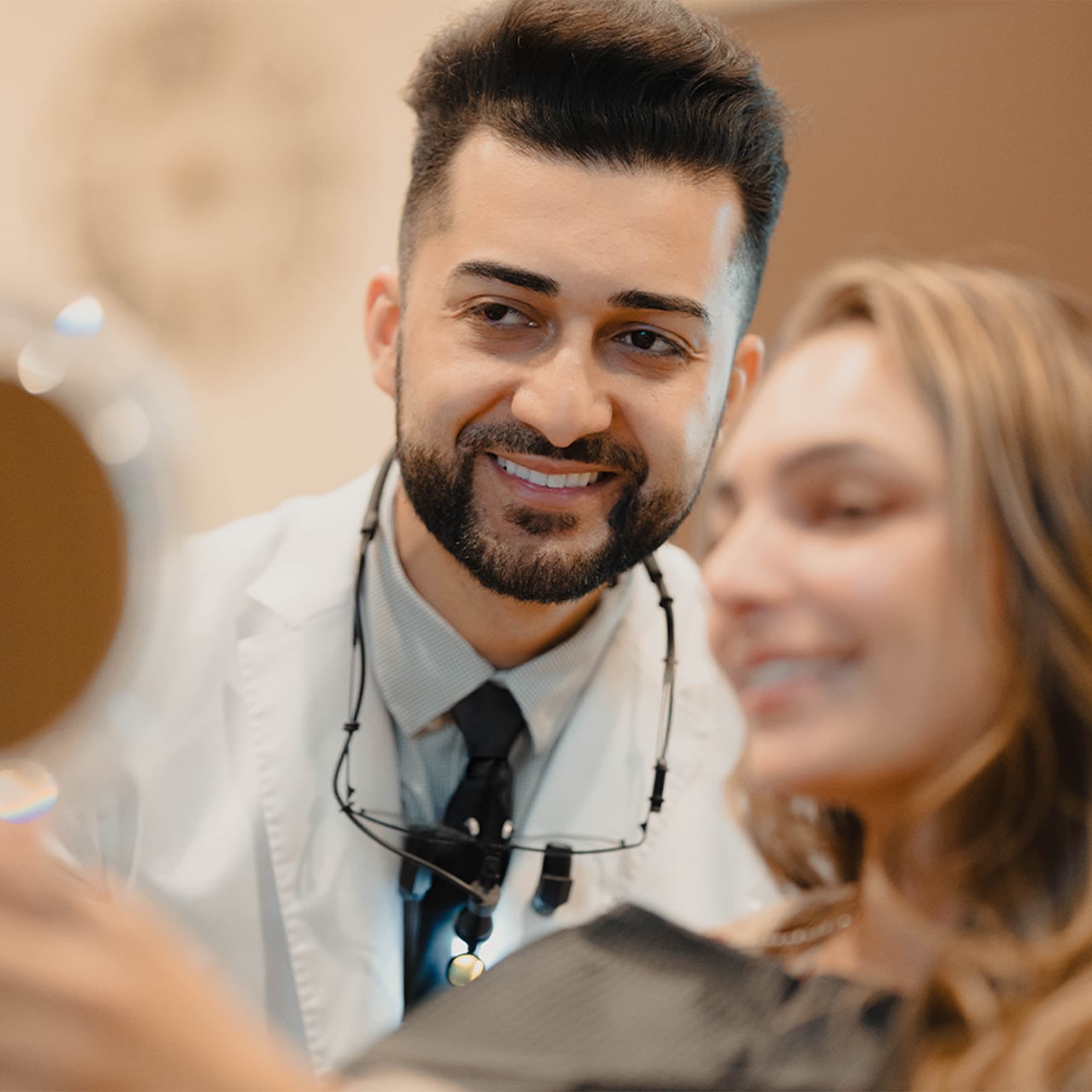 Dental marketing and branding doctor with patient