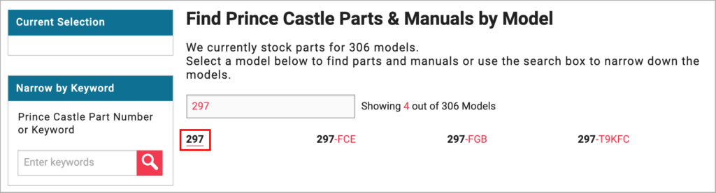 Screenshot of Marmon Link website showing how to find the correct model number.