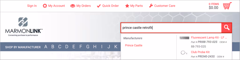 Screenshot of Marmon Link Site showing how to use the search feature.