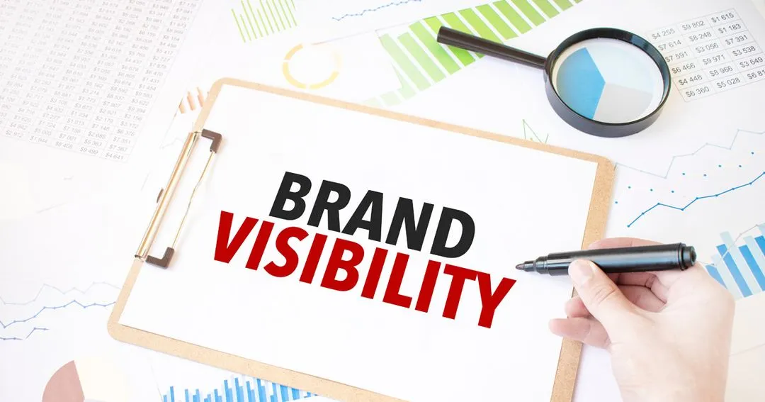 illustration of a clipboard with the text "BRAND VISIBILITY"
