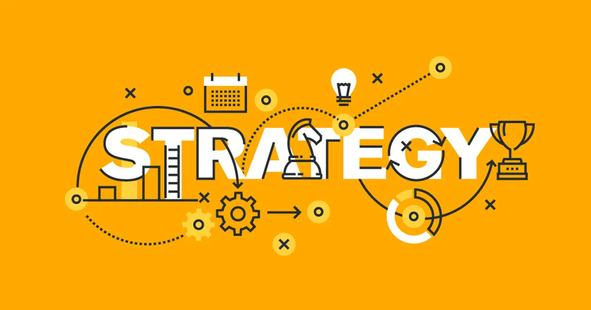 illustration with small icons with the word STRATEGY