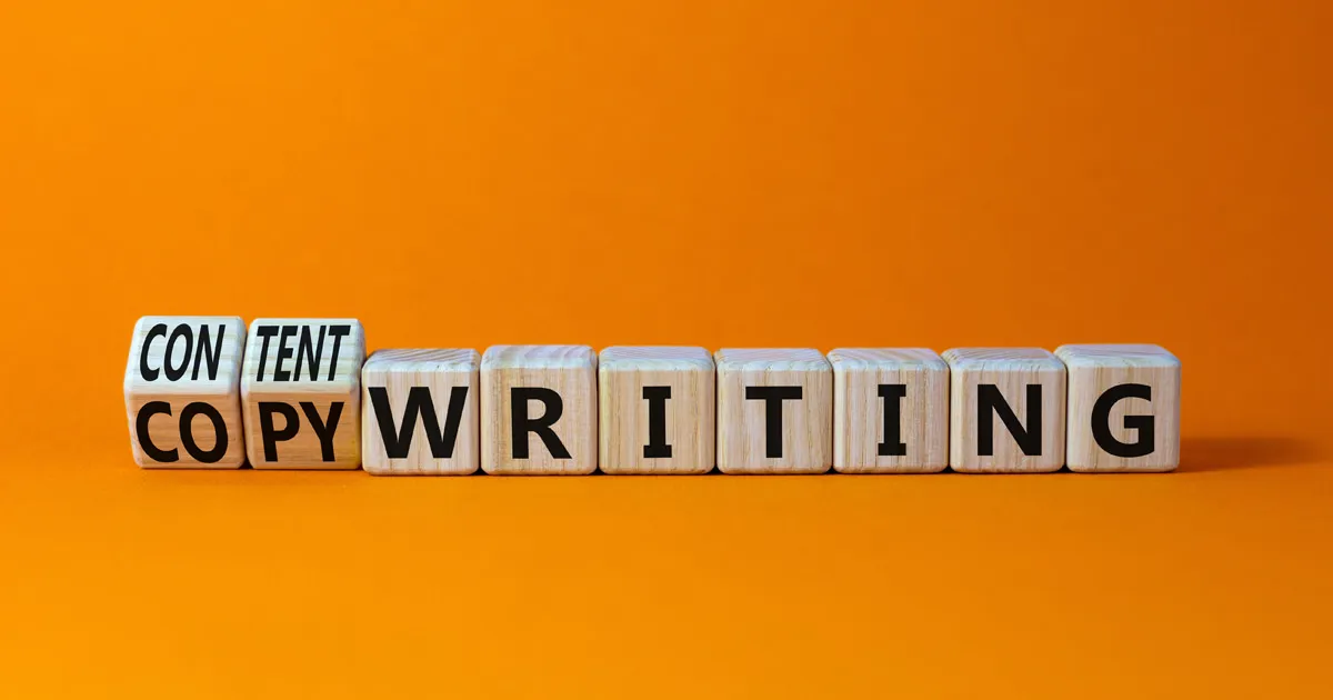 Wooden blocks with the text CONTENT COPY WRITING