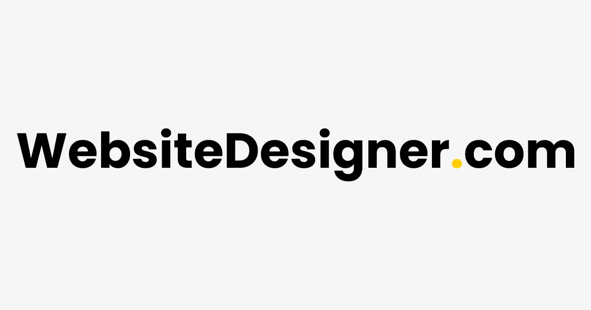 Black Text Logo: WebsiteDesigner.com the "dot" is in yellow.