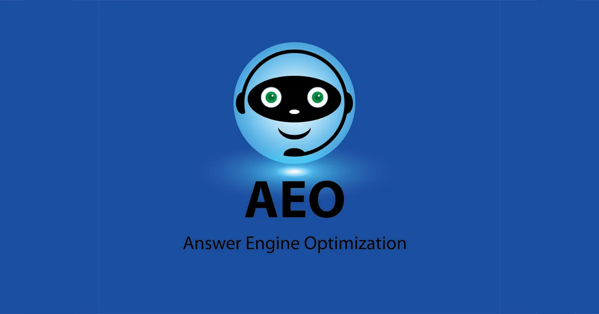 Answer Engine Optimization (AEO) Concept. AI-powered answer engines, voice assistants, chatbot, and digital marketing strategy.