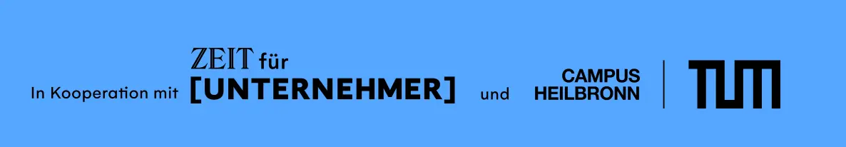 Ein Banner, auf dem folgendes steht: In Kooperation mit Zeit für Unternehmer (Logo) und Campus Helbronn / TUM (Logo)