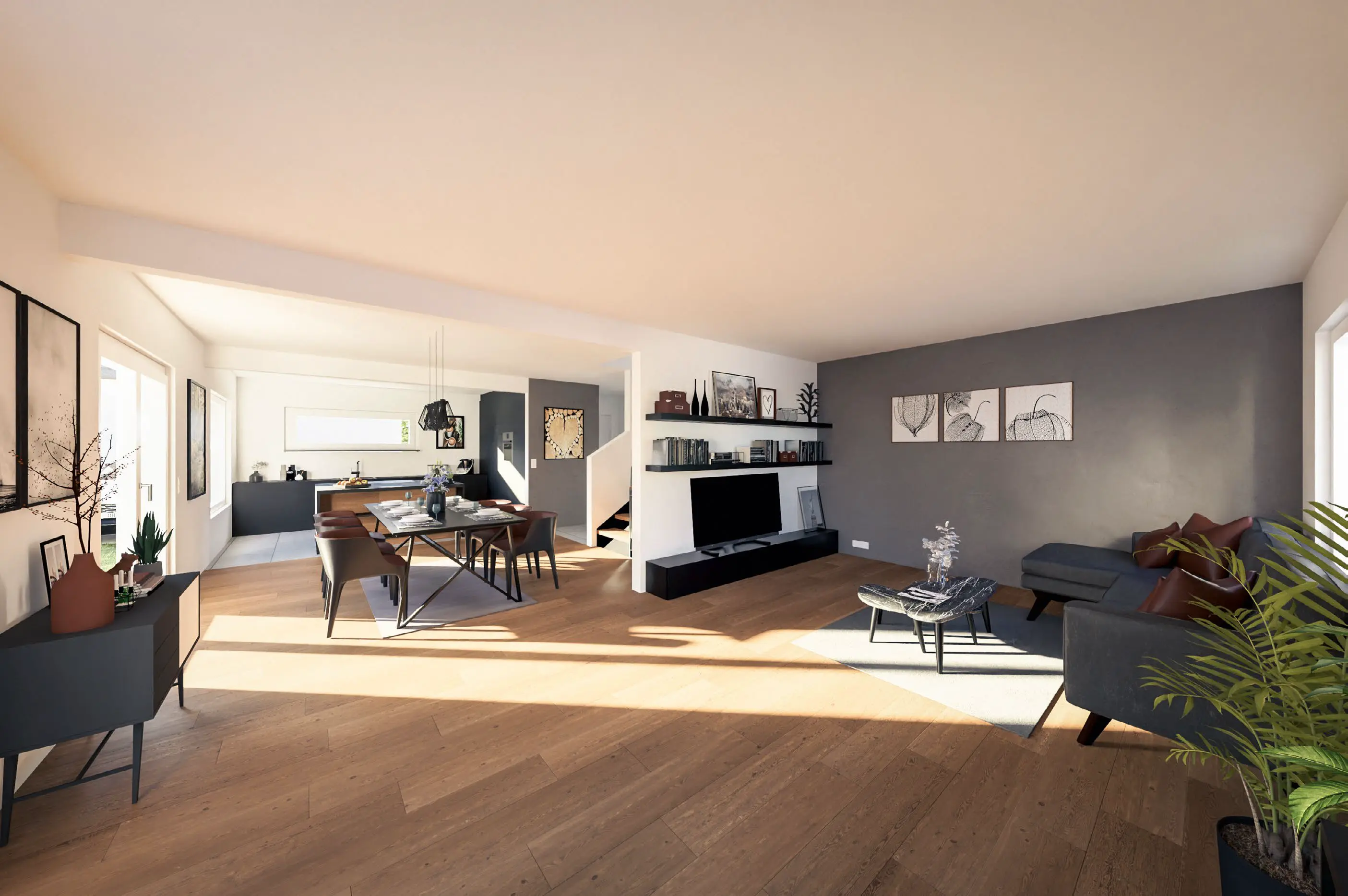 Wohnzimmer im Haus mit Grundstück perfektes perfekt 2, gebaut von Hauser Massivbau 