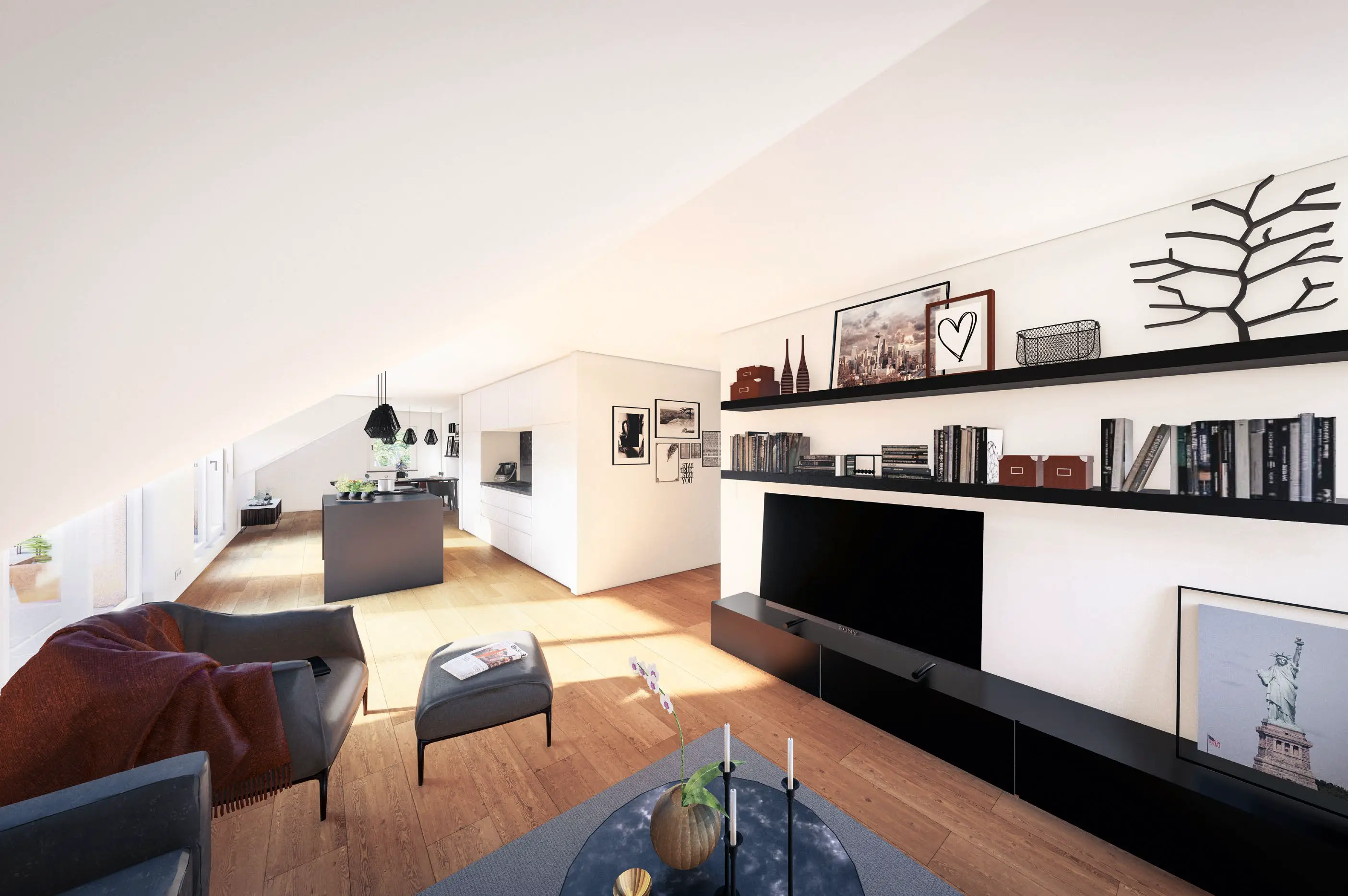 Wohnzimmer im Mehrfamilienhaus mit Grundstück, gebaut von Hauser Massivbau