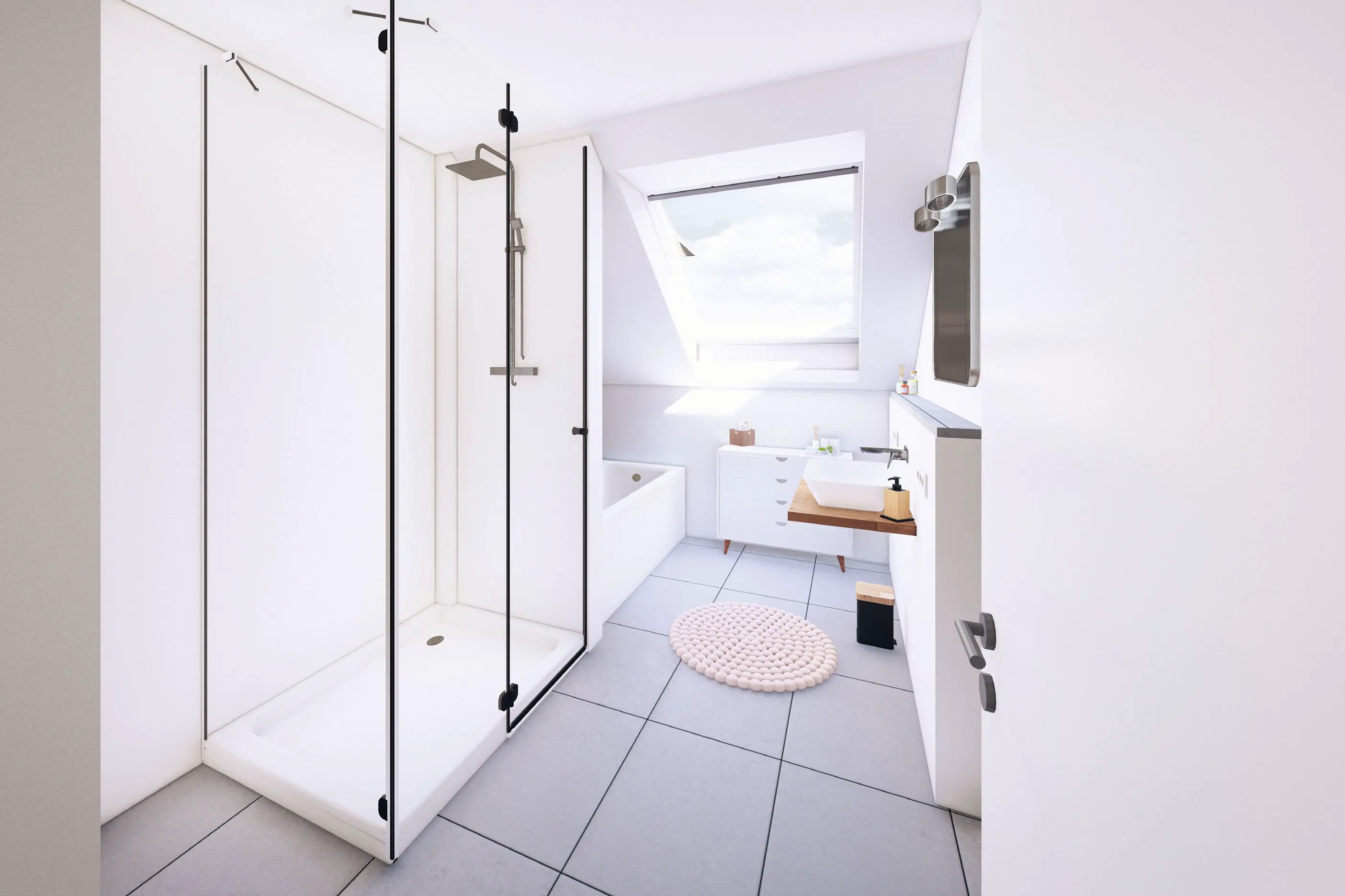 Badezimmer im Mehrfamilienhaus mit Grundstück, gebaut von Hauser Massivbau