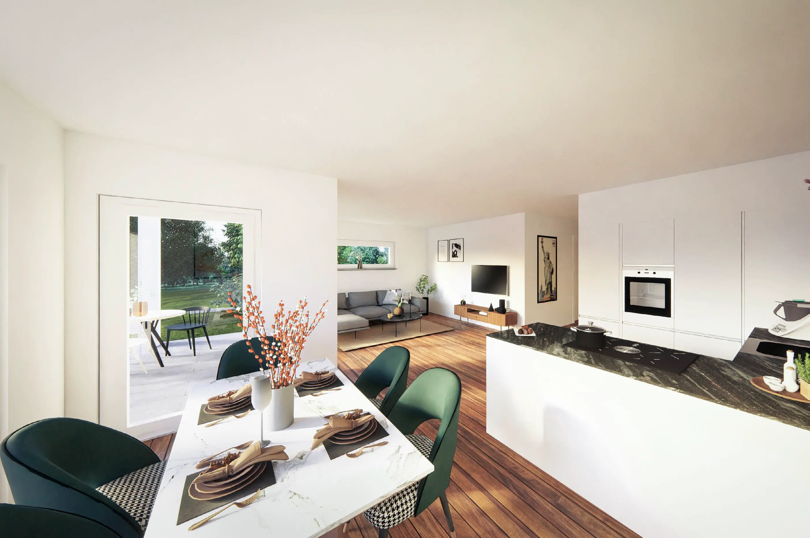 Essbereich im Mehrfamilienhaus mit Grundstück, gebaut von Hauser Massivbau