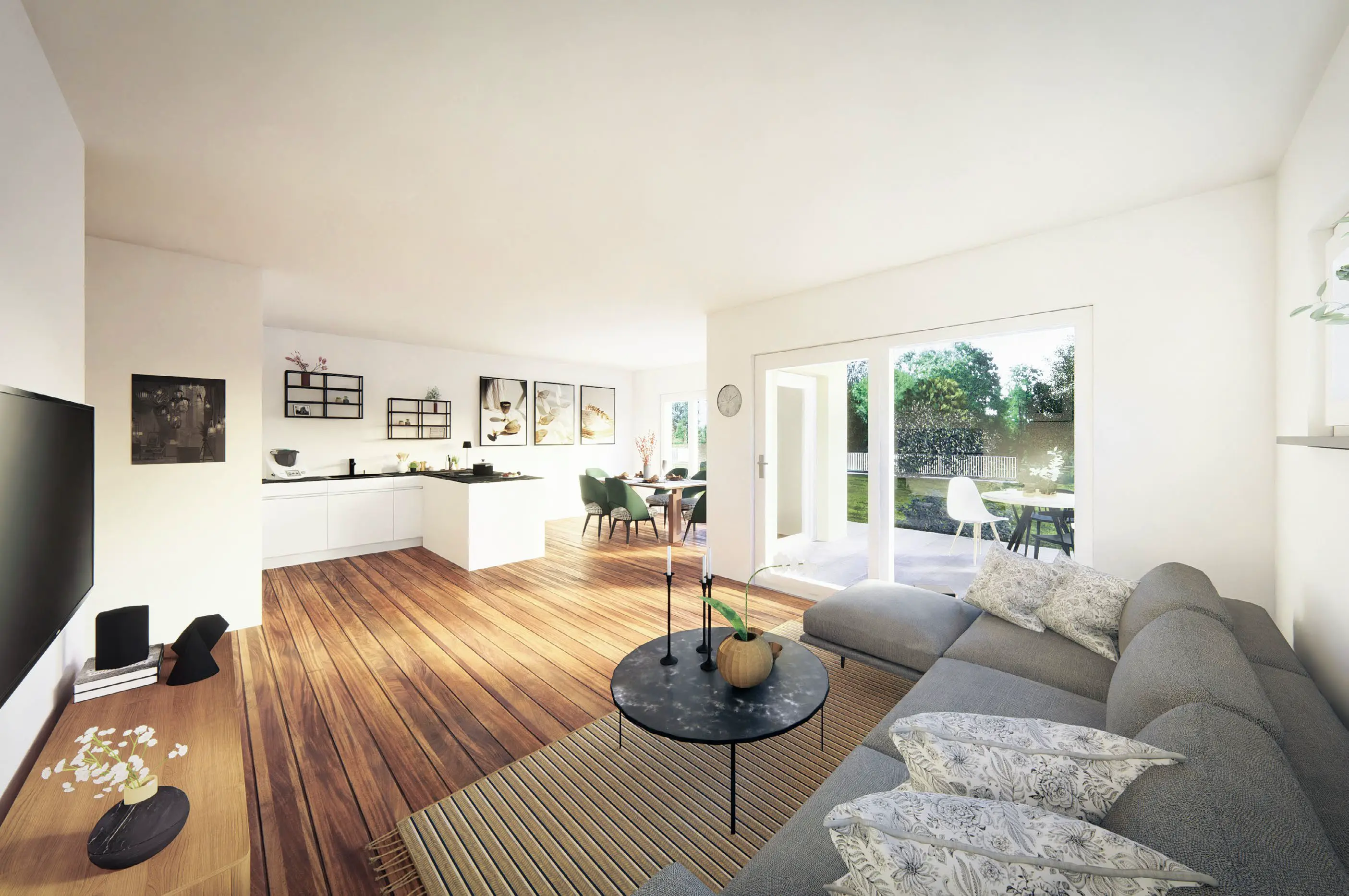 Wohnbereich im Mehrfamilienhaus mit Grundstück, gebaut von Hauser Massivbau