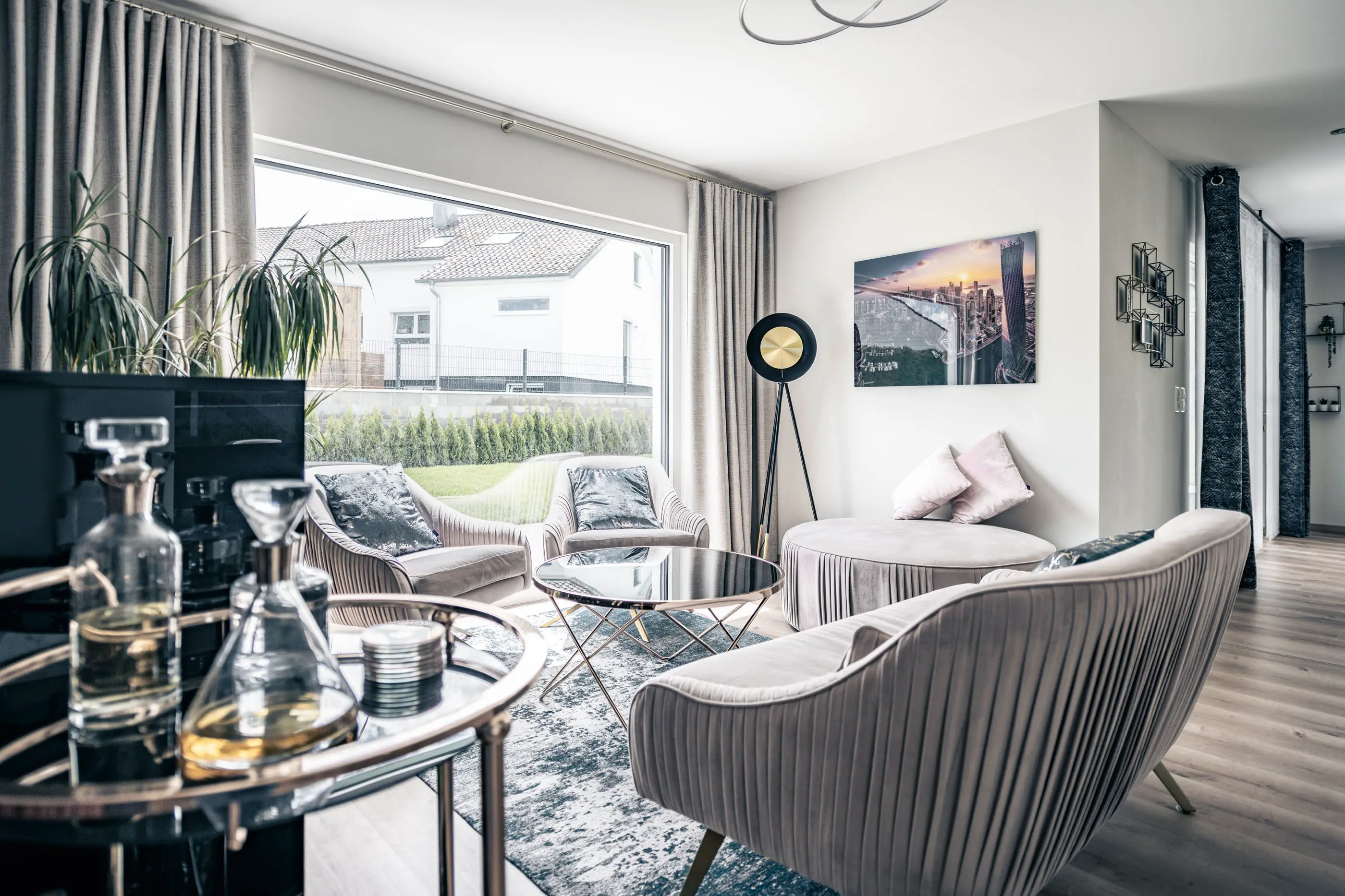 Wohnzimmer im Einfamilienhaus der Familie Geigges, gebaut von Hauser Massivbau 