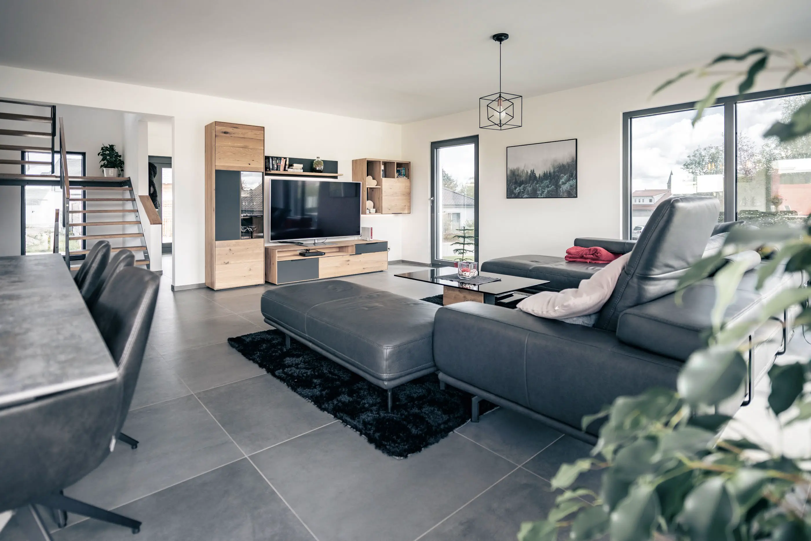 Wohnzimmer im Einfamilienhaus der Familie Ganter, gebaut von Hauser Massivbau