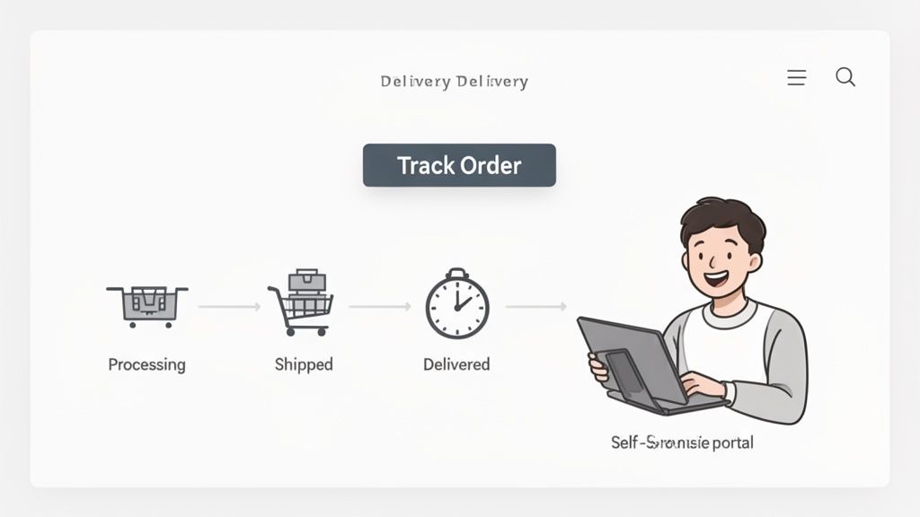 Website interface for delivery tracking, showing order status steps and a self-service customer portal.