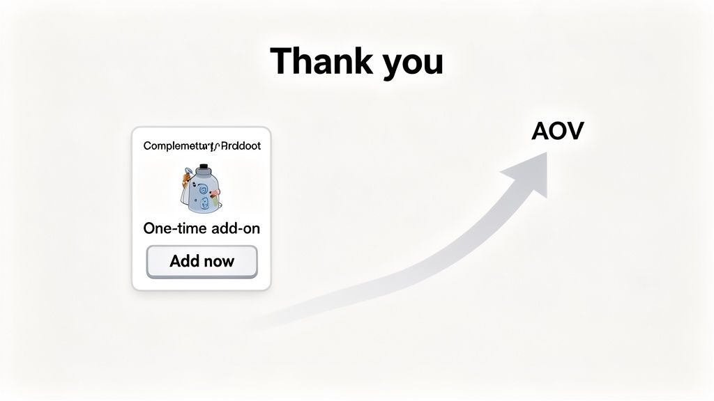 A thank you page illustrating a one-time add-on boosting Average Order Value (AOV).