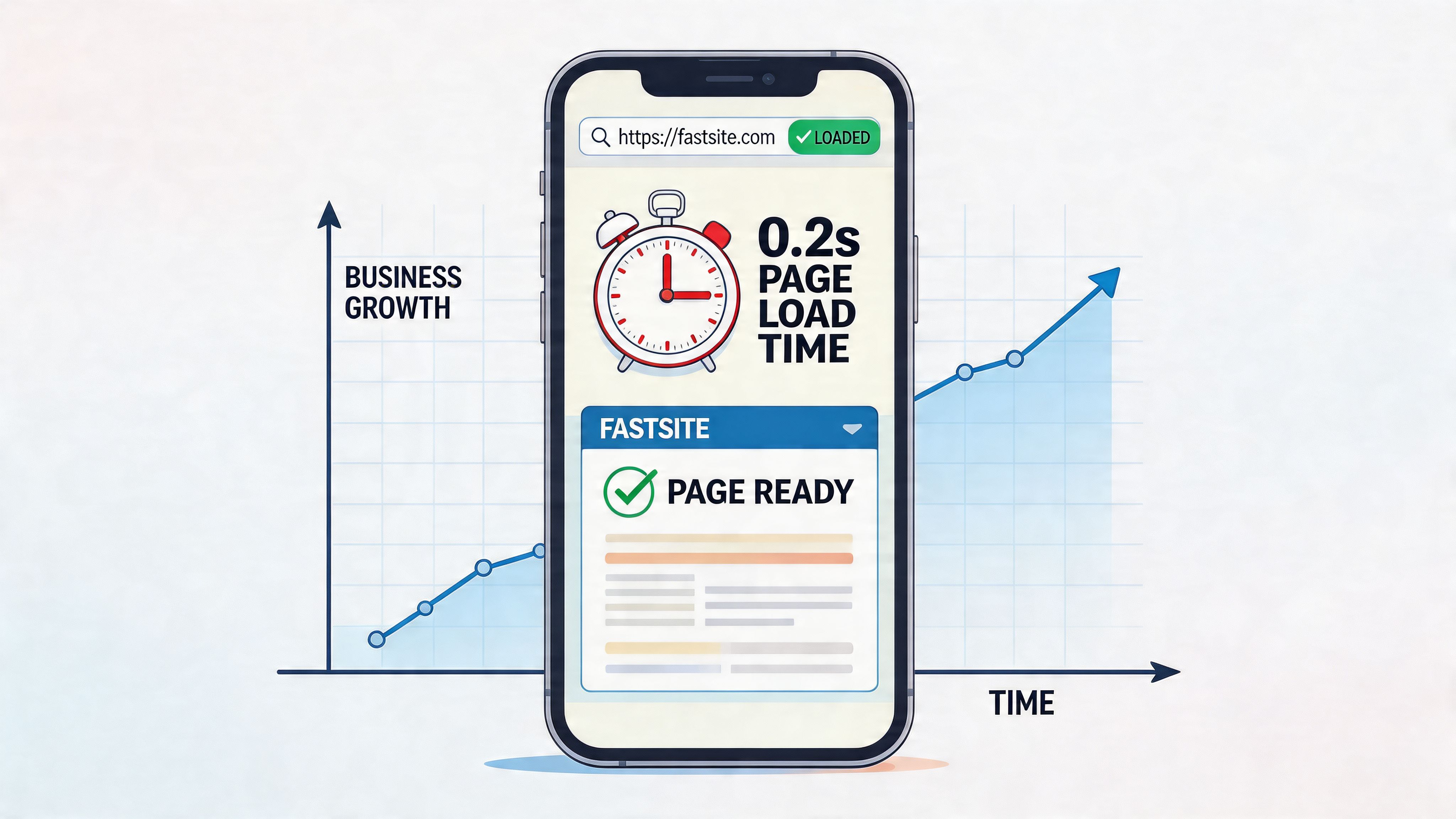 A smartphone display showing a 0.2s page load time, symbolizing business growth through website performance optimization.