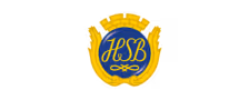 Logotyp med bokstäverna HSB i gul och blå cirkel.