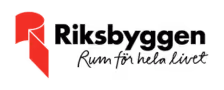 Riksbyggen logotyp med en röd och svart grafisk design.