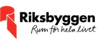 Riksbyggen logotyp med röd symbol och svart text.