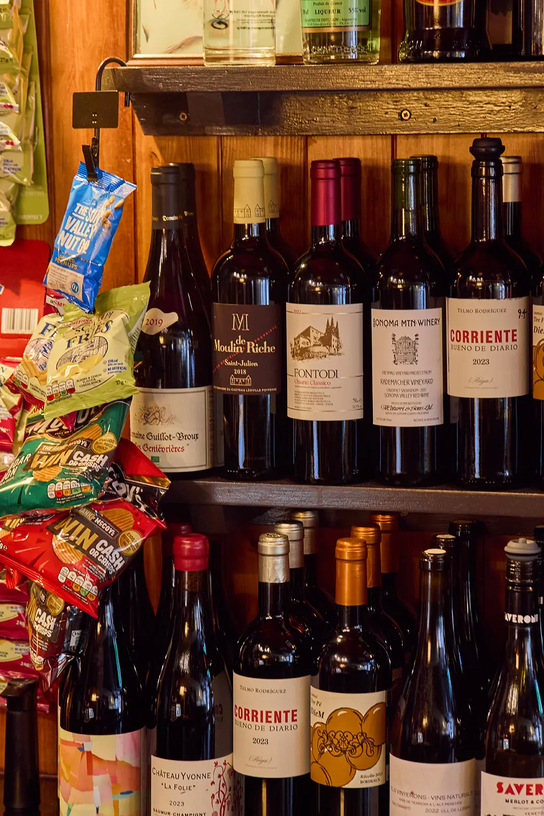 wine bottles on shelf