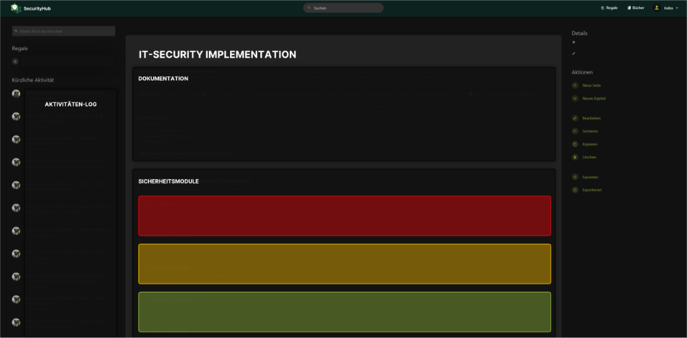 Benutzeroberfläche des SecurityHub für die IT-Security Implementation mit Dashboard-Ansicht und Sicherheitsstatus.