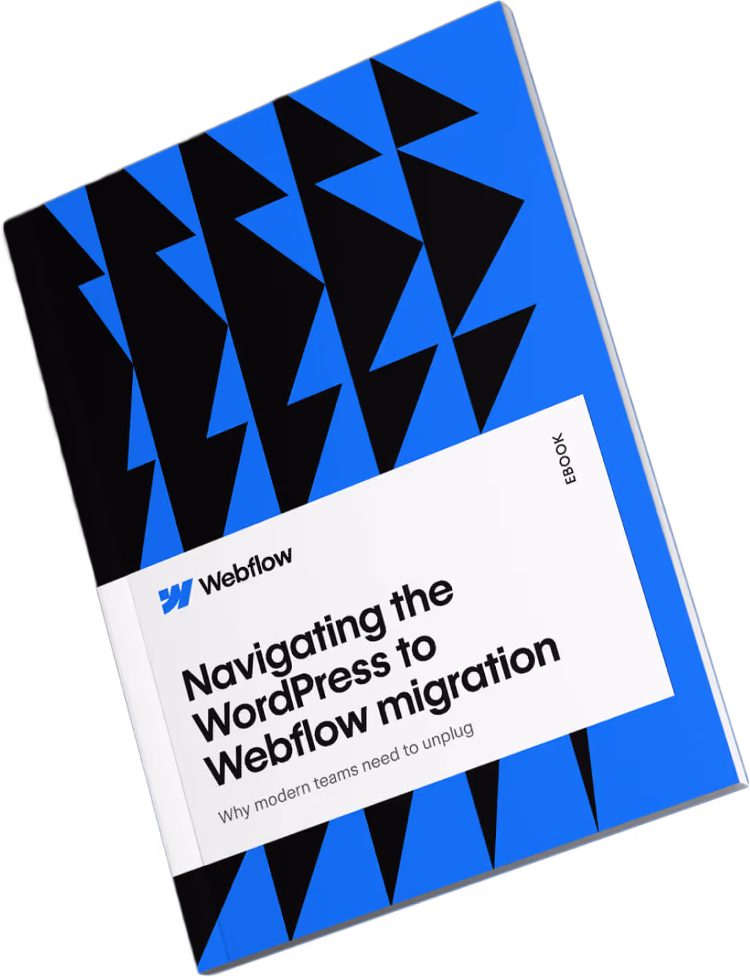 Cover art for an ebook that reads, "Navigating the WordPress to Webflow migration."