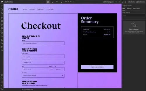 screenshot of Webflow UI