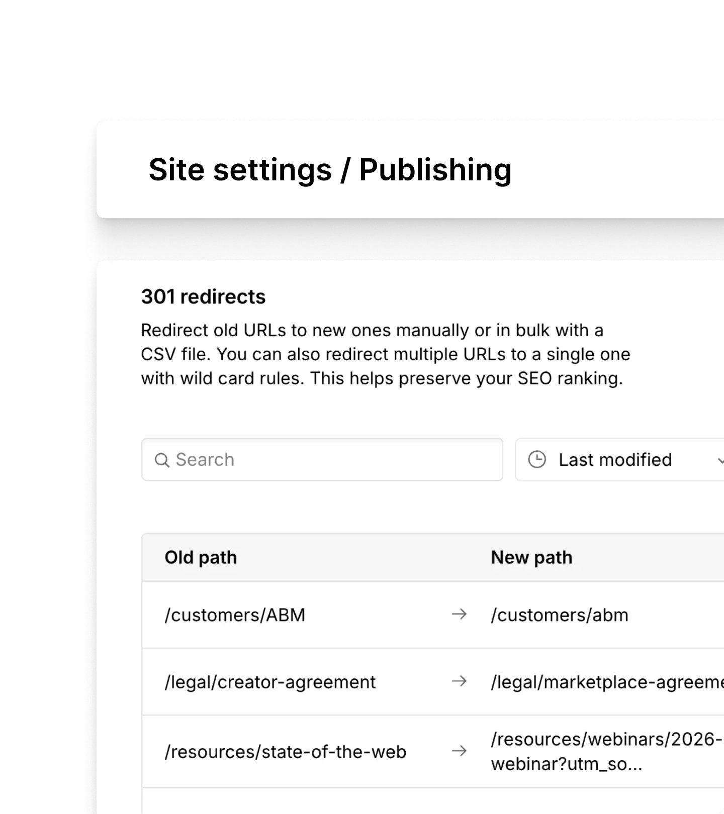 Publishing settings UI