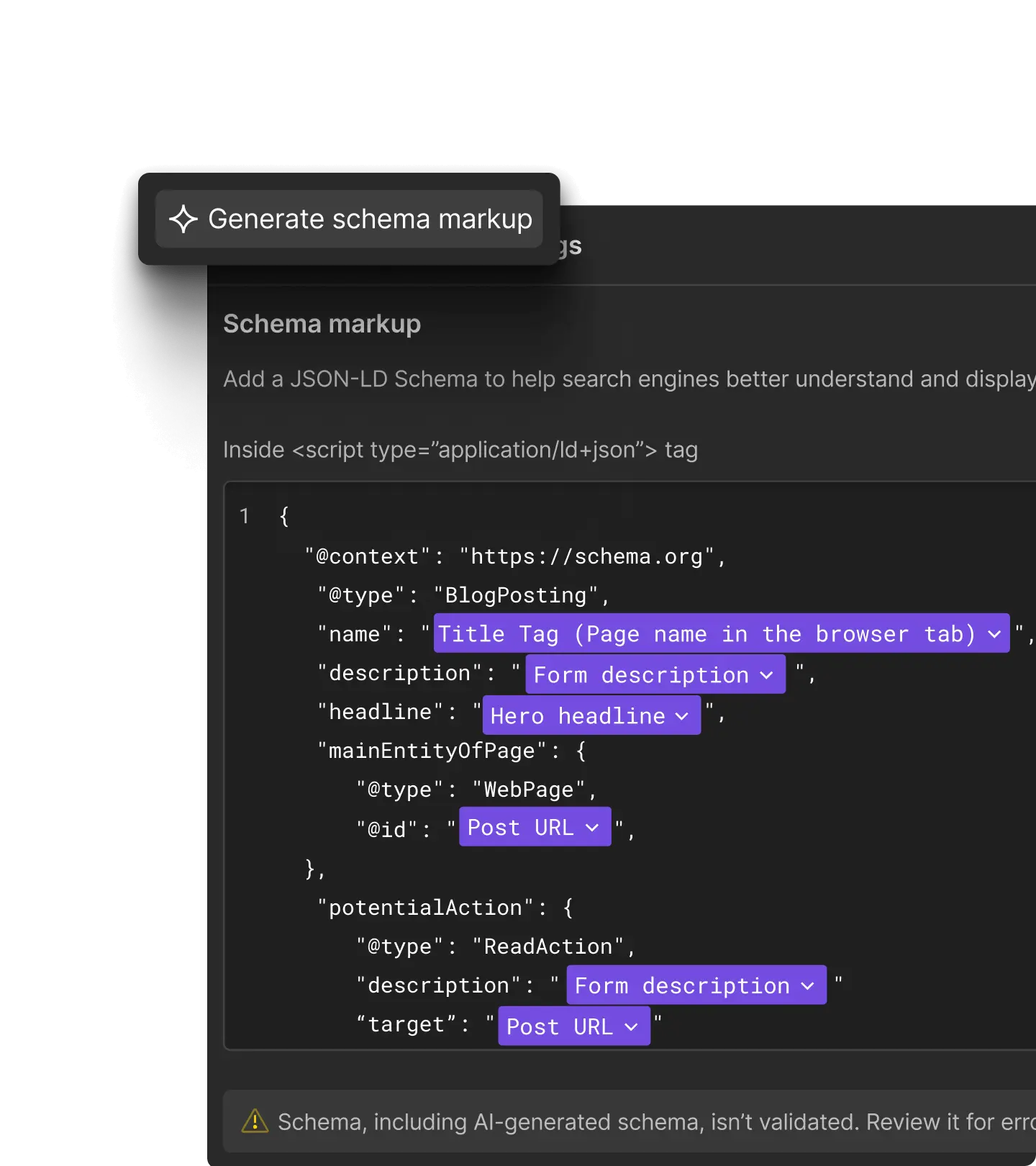 Scheme markup generative AI settings