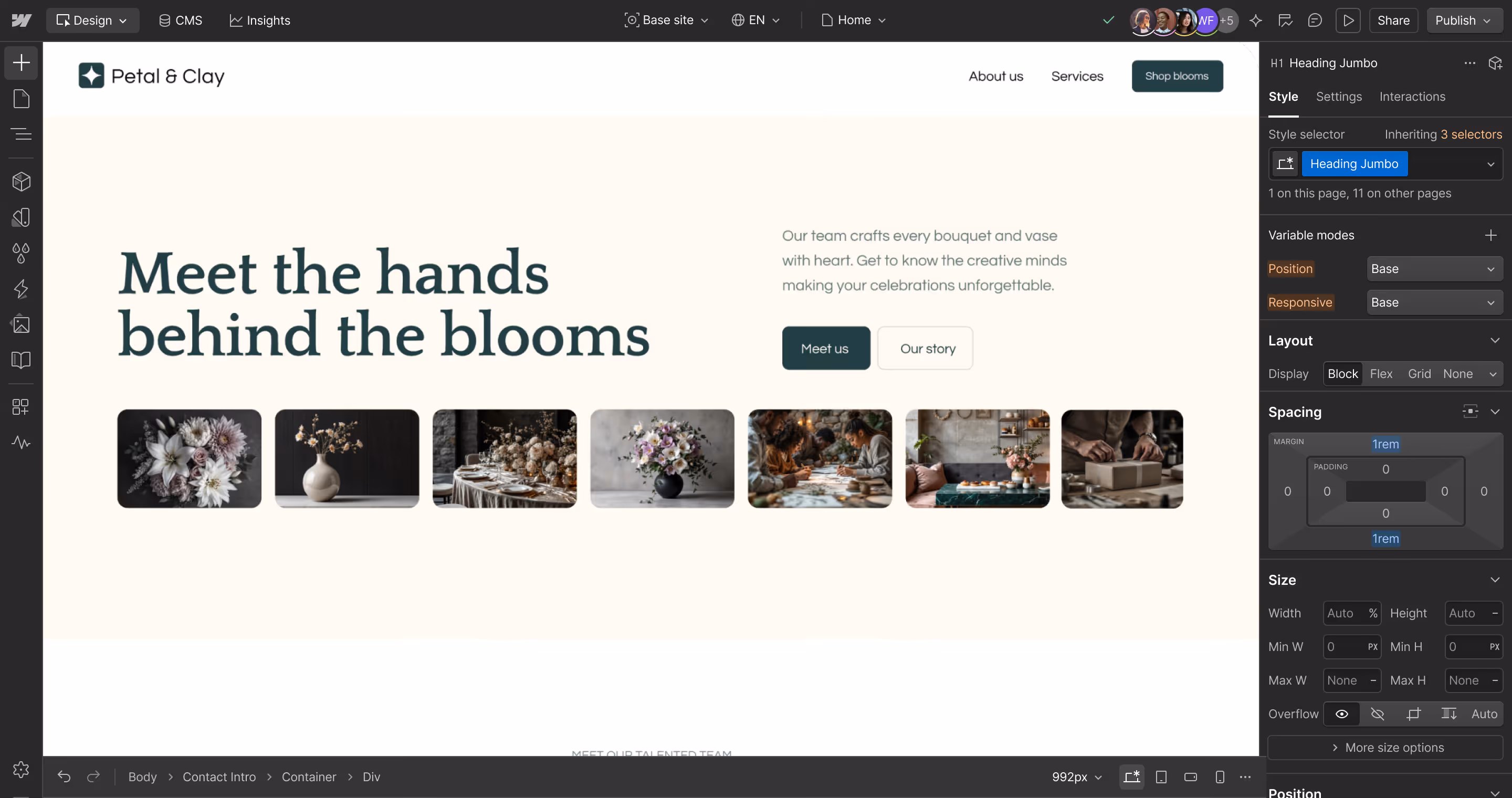 A screenshot of the team page generated AI site builder, now editable in Webflow.