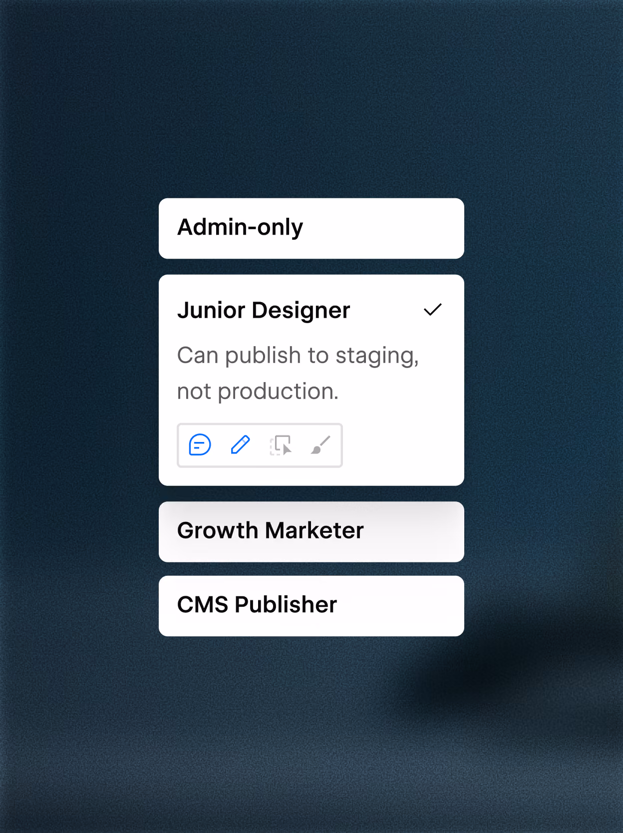 Screenshot of the Webflow roles settings dropdown.