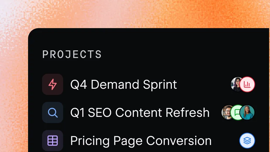 Source user interface component showing active projects.