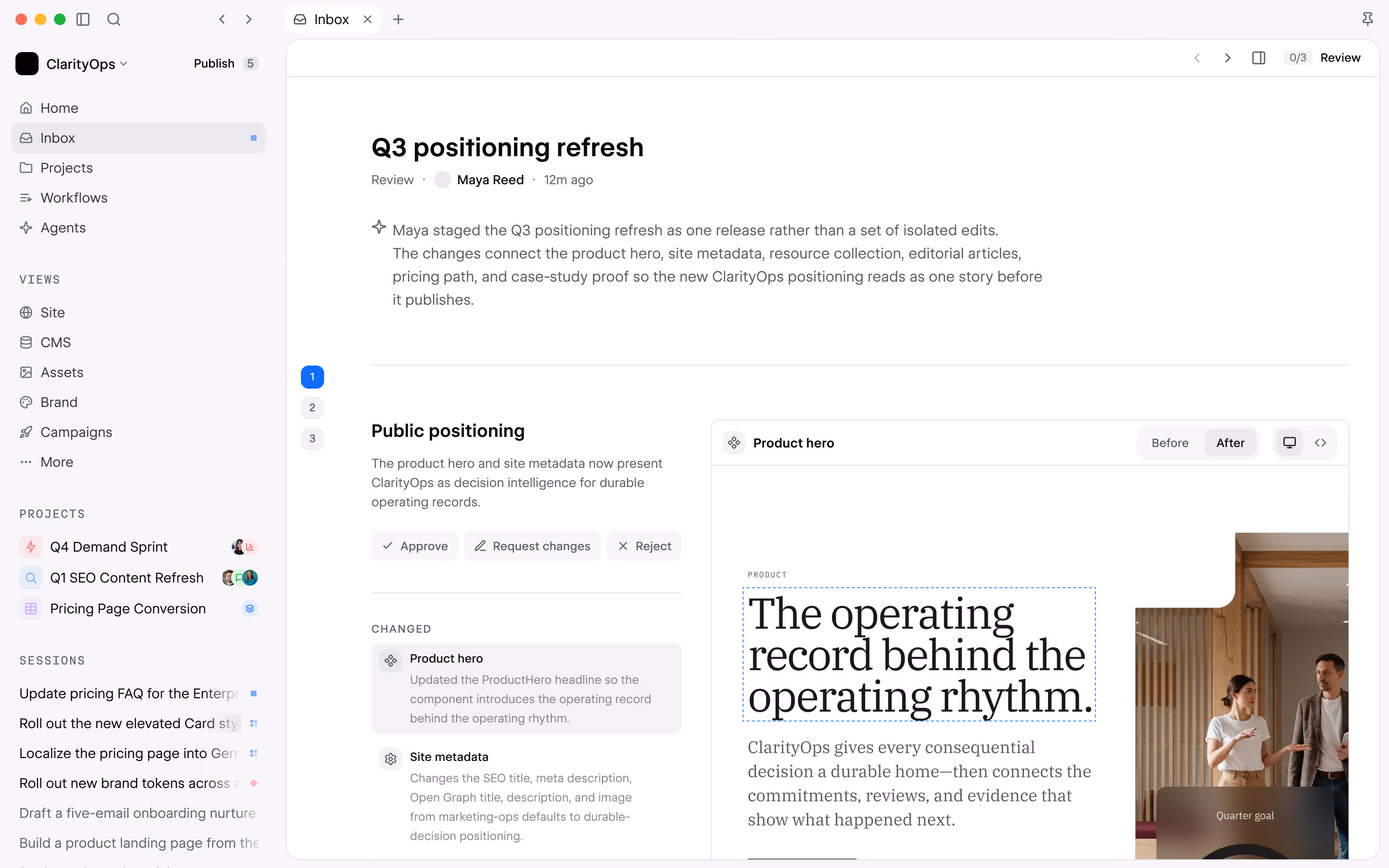 Source user interface showing the Review View.