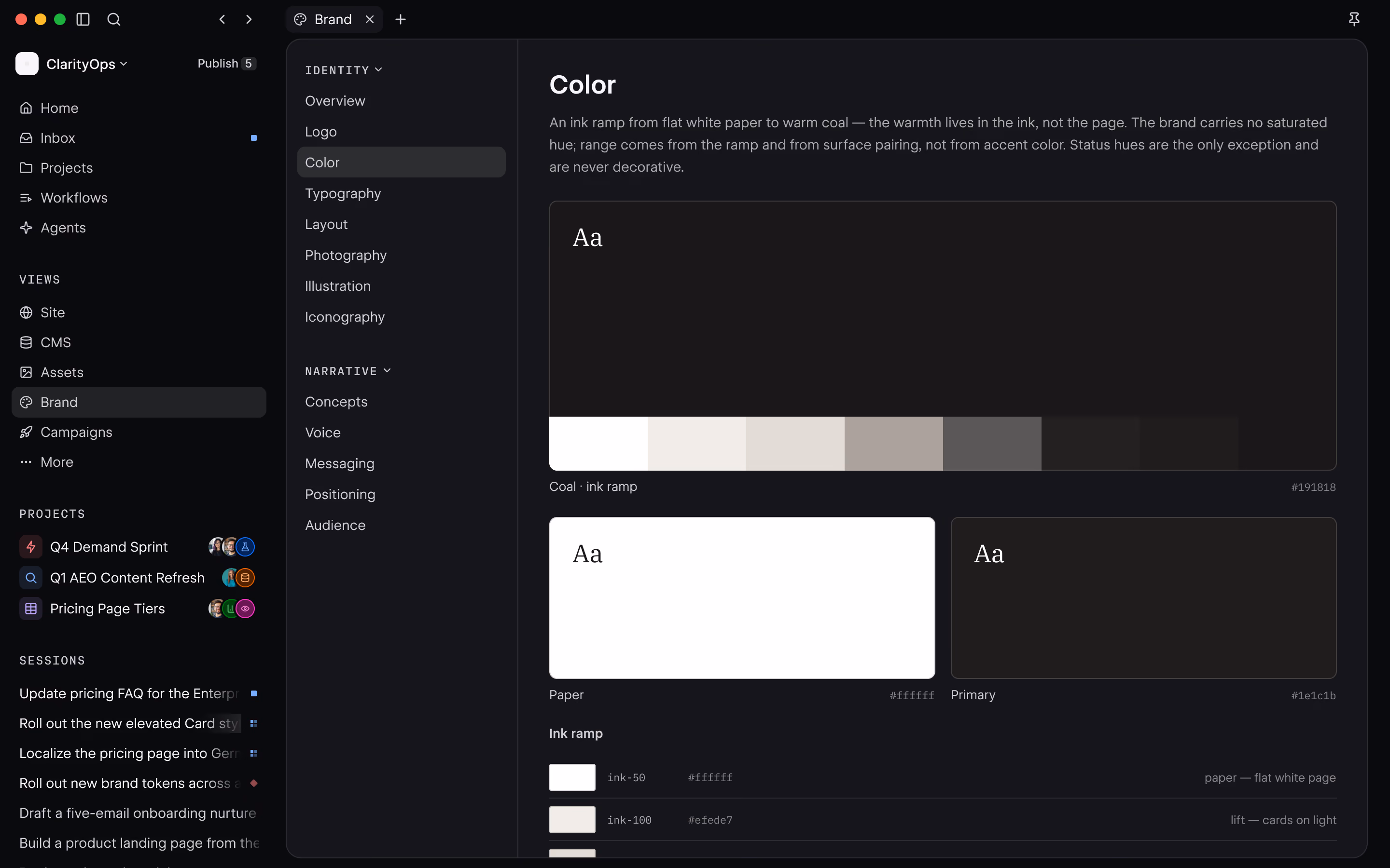 Source user interface showing the Brand View.