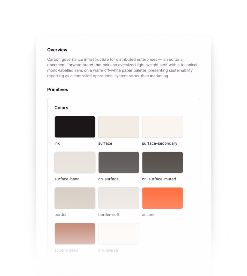 Screenshot of a Webflow Campaigns UI that shows a brand's extracted brand color palette.