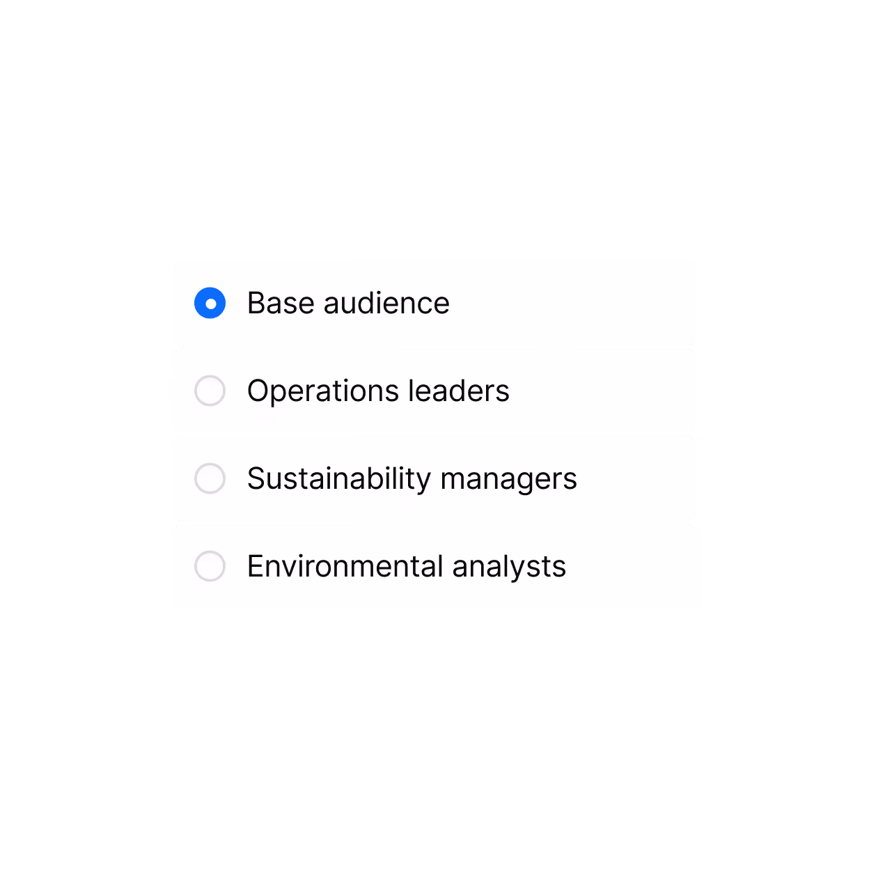 Screenshot of a Webflow Campaigns UI that shows a selector for four difference audience groups.