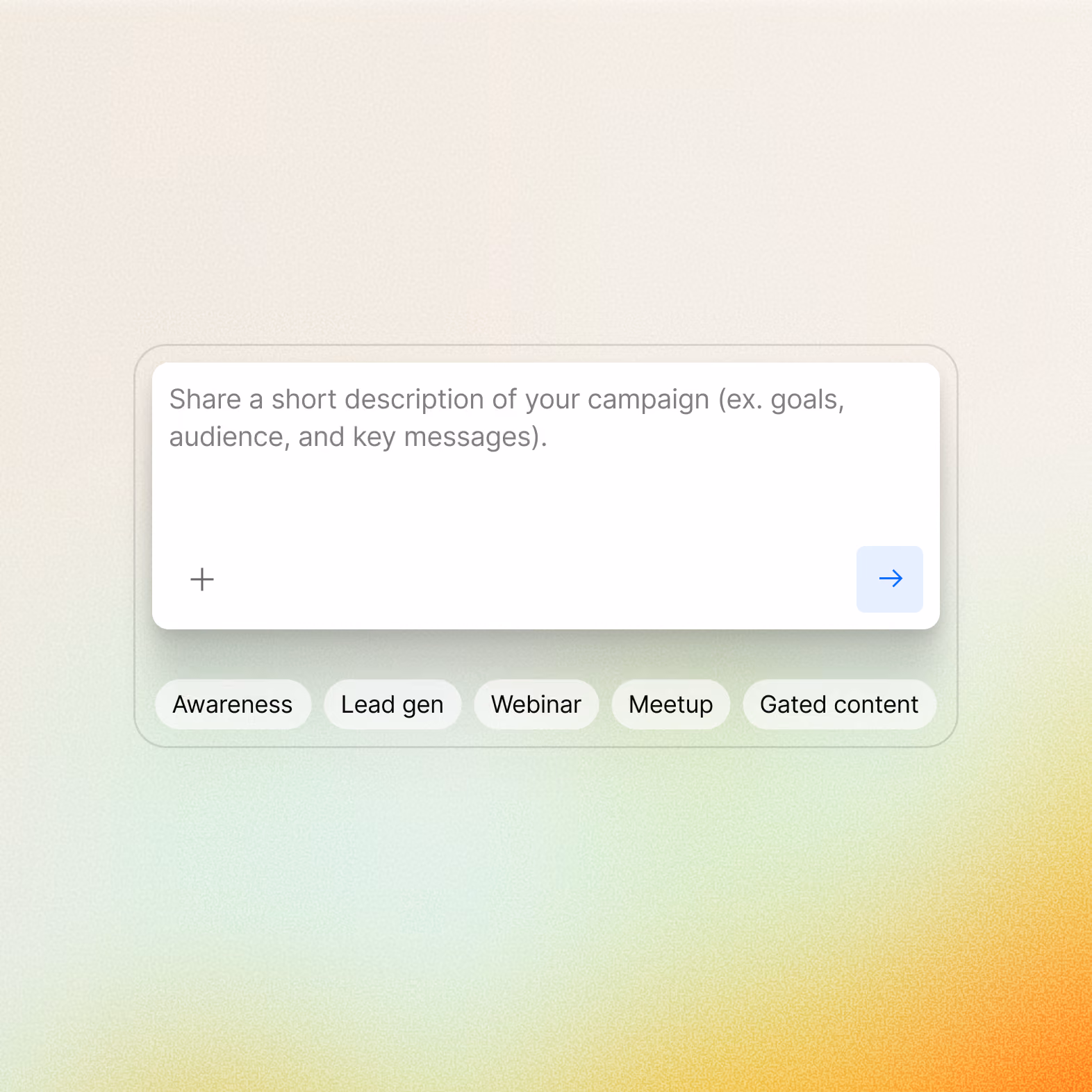 Screenshot of a Webflow Campaigns UI that shows an AI chat box used for generating a creative brief.