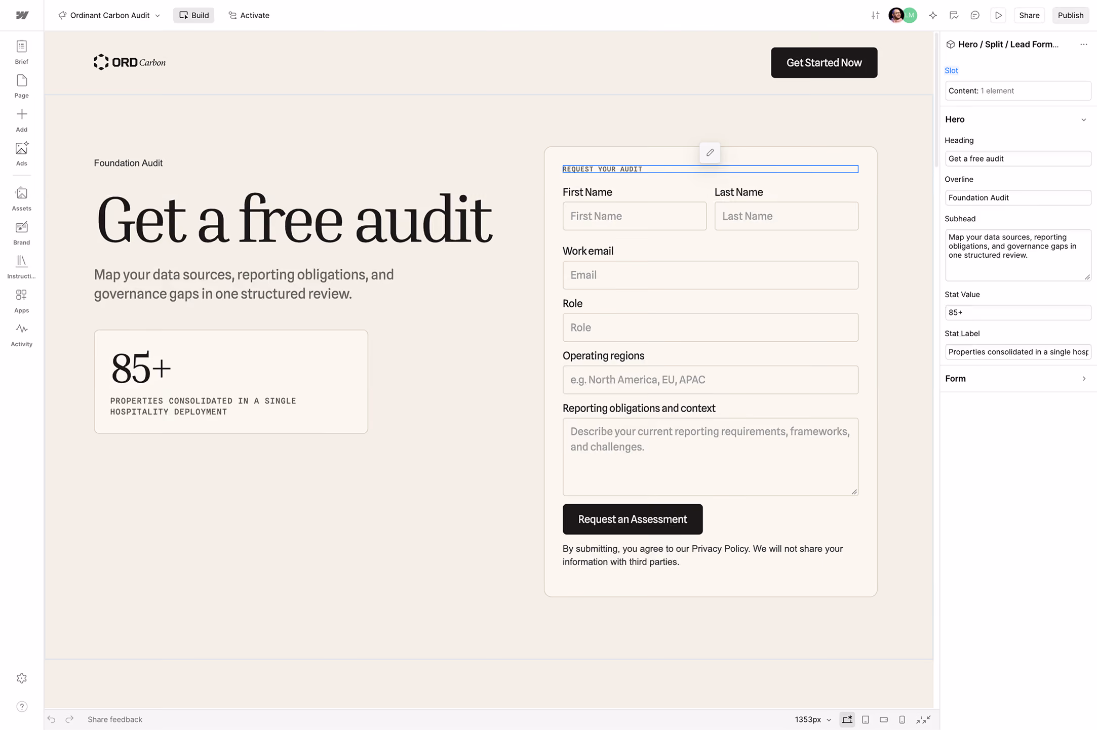 Screenshot of the Webflow Campaigns user interface.