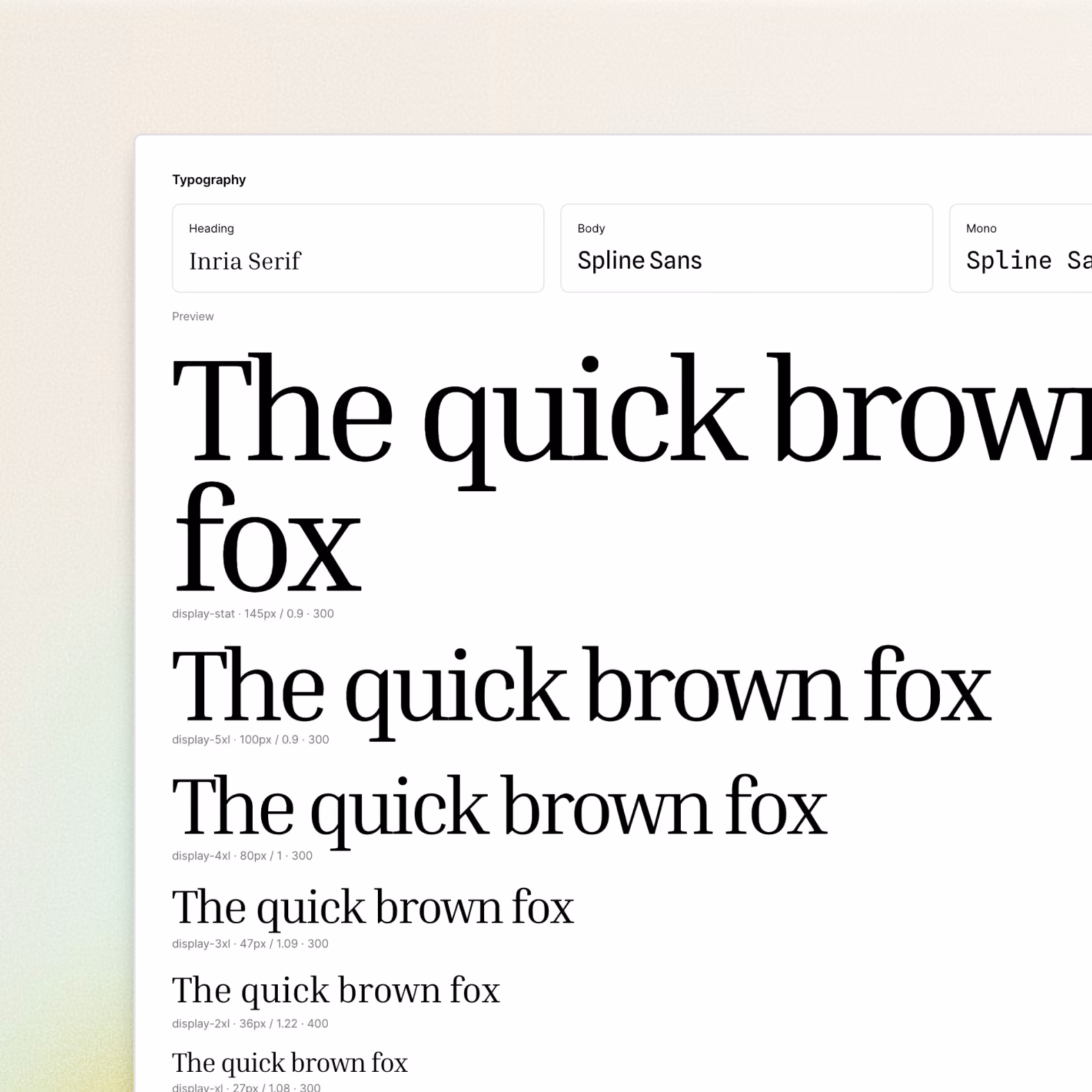 Screenshot of a Webflow Campaigns UI that shows a brand's extracted brand typography system.
