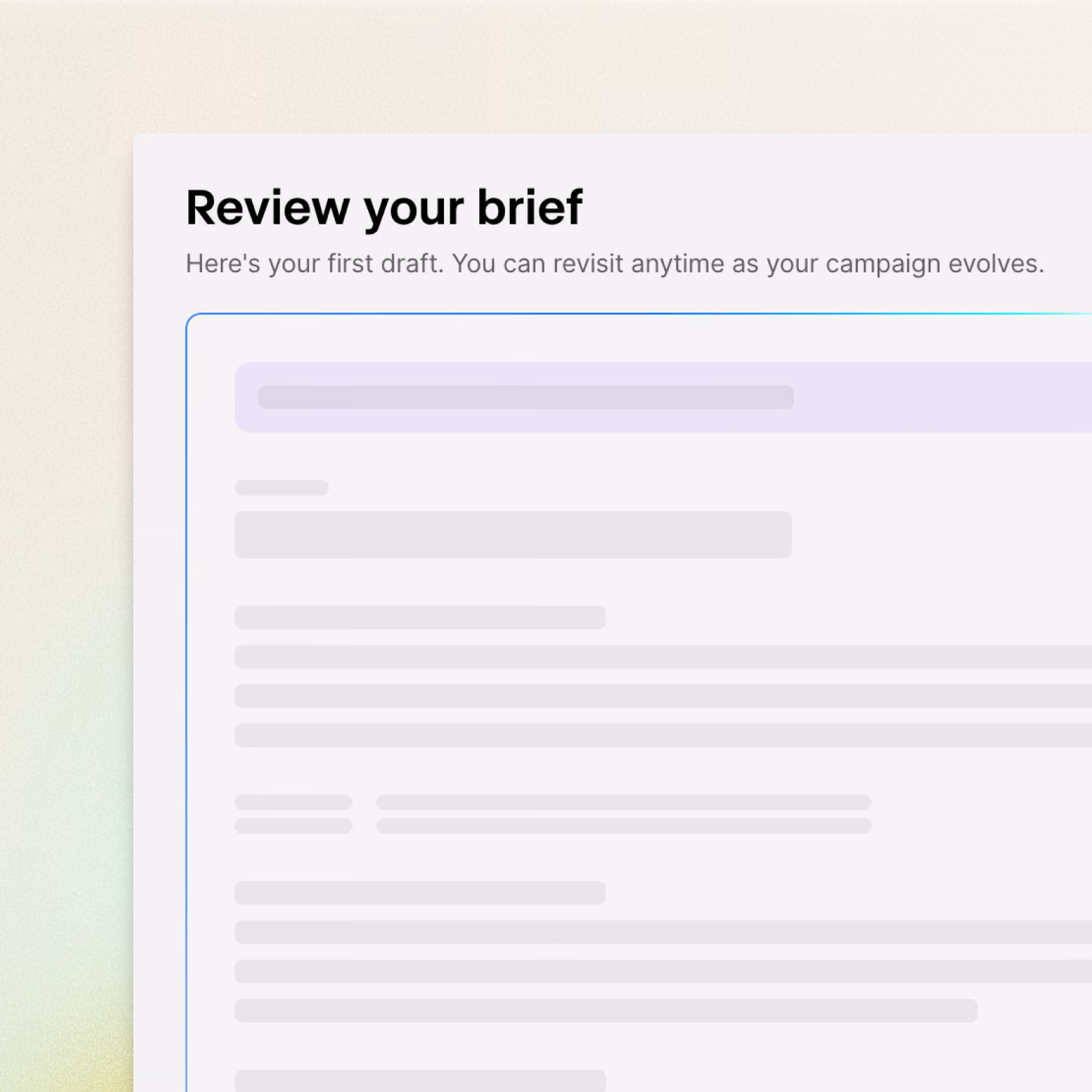 Screenshot of a Webflow Campaigns UI that shows agents generating a creative brief.