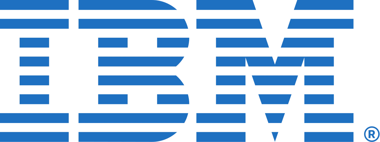 IBM logo with blue horizontal stripes forming the letters IBM.