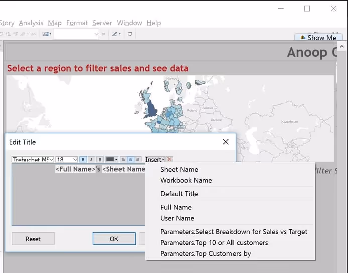 Example 2: custom title in tableau dashboard
