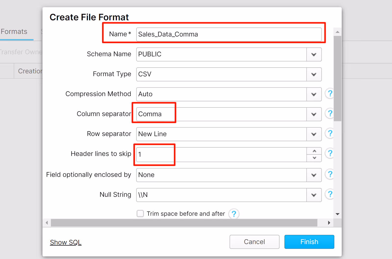 Check file format Snowflake