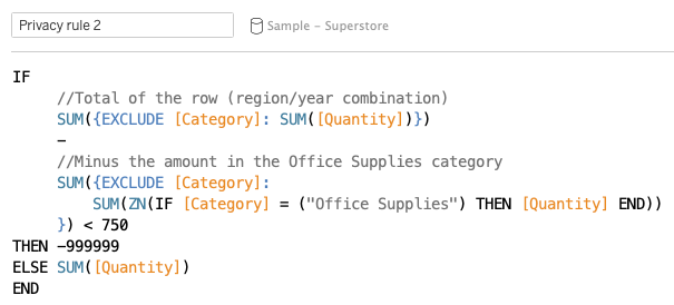 Privacy rule 2 for data masking in Tableau