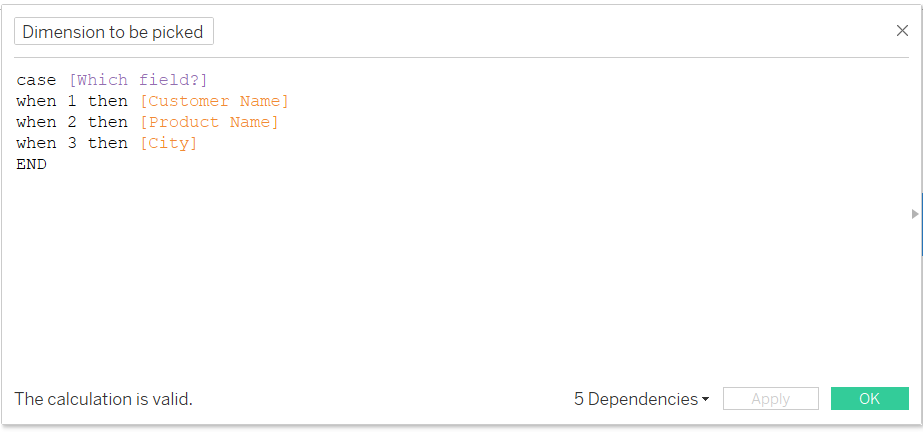 Create calculated field for dynamic dimensions