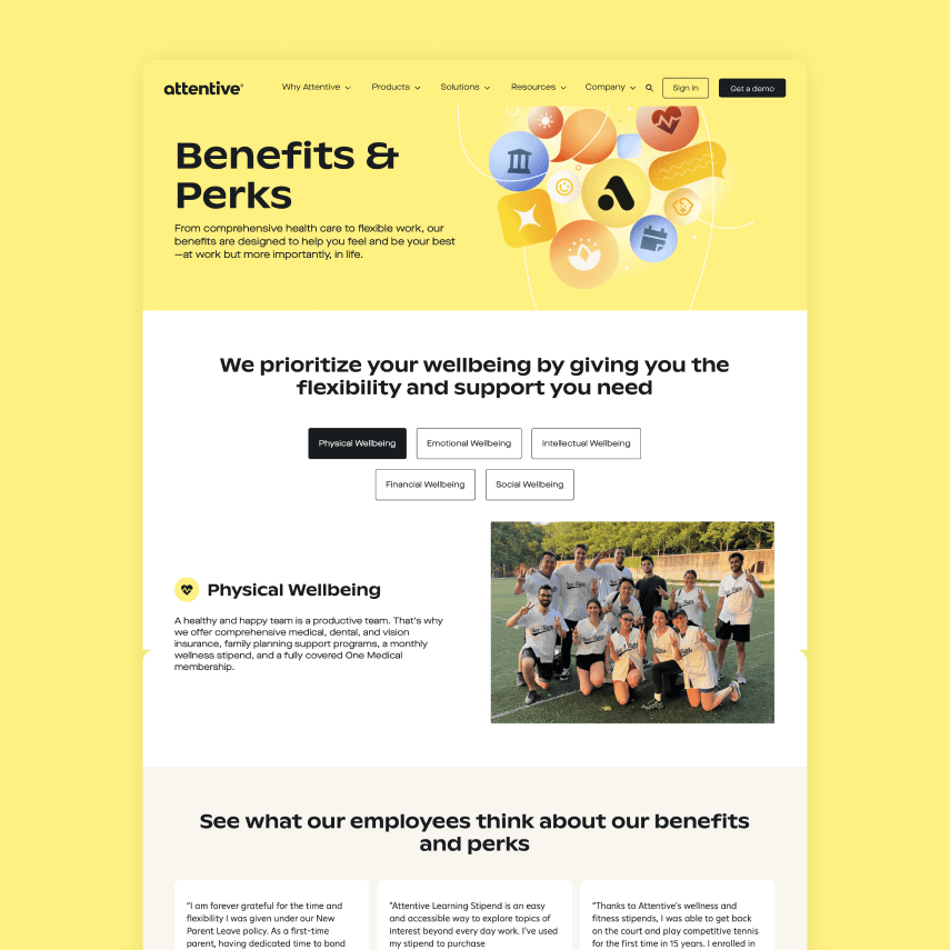 Attentive's Benefits & Perks page
