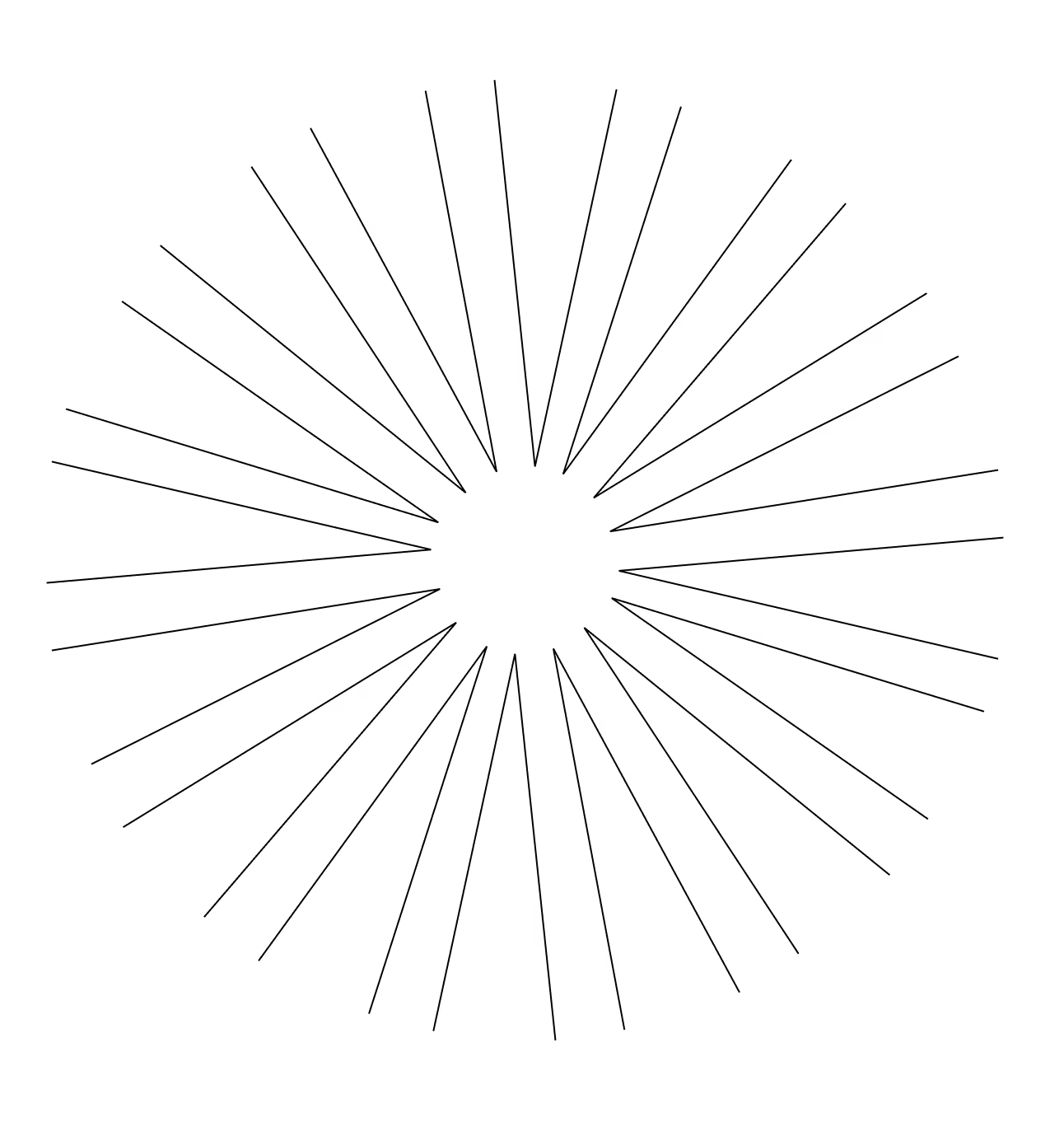 Black radial sunburst line graphic with a circular opening in the centre on a transparent background.