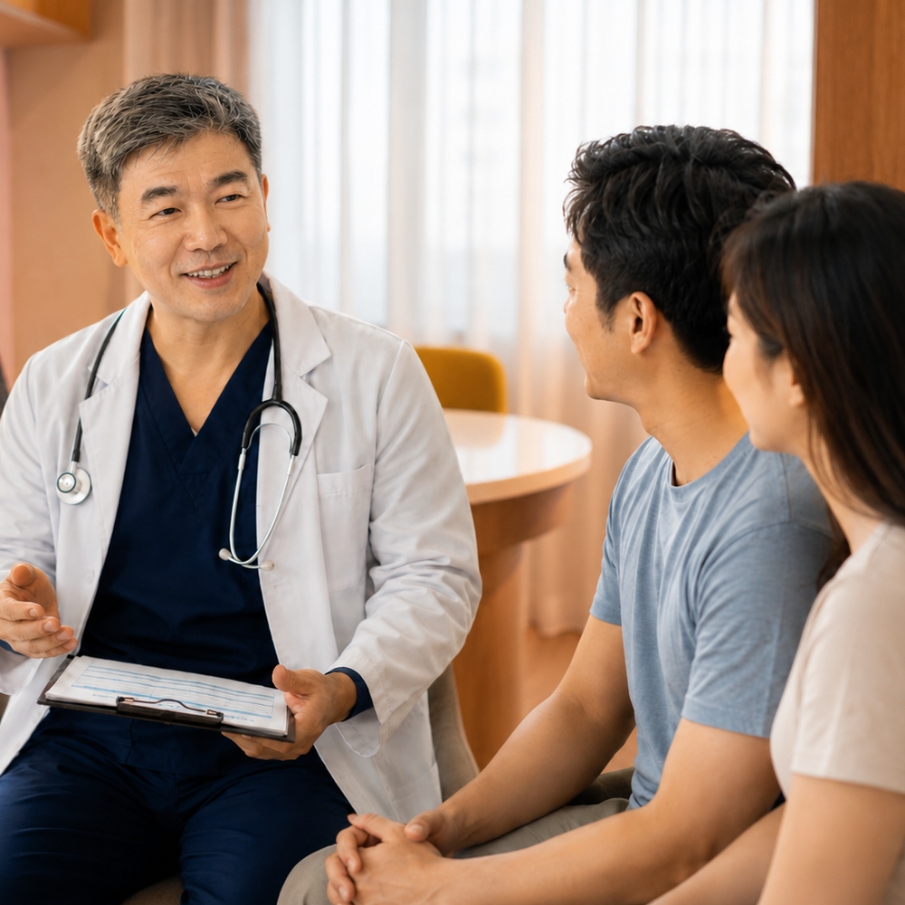 Dr. Steven Teo discussing fertility treatment options with a couple during a consultation at GenPrime Fertility.