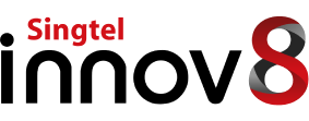 A black and red logo with the word singtel.